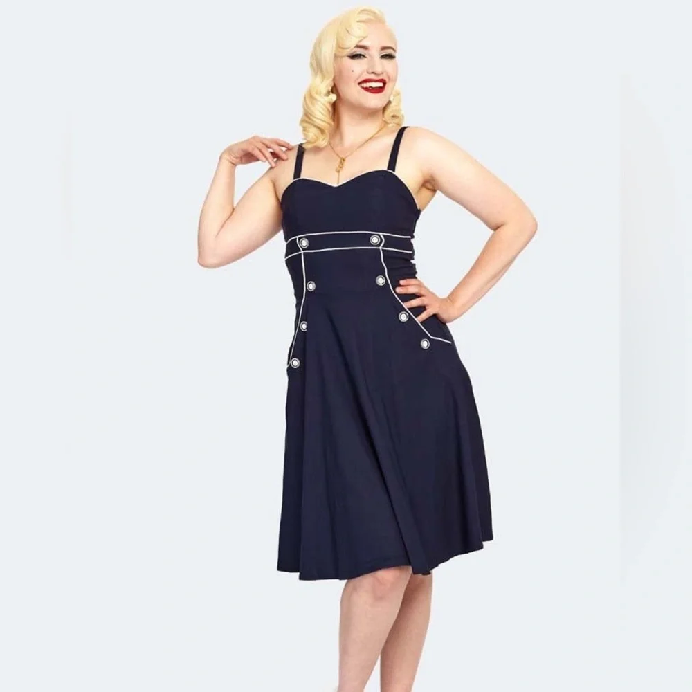 Voodoo Vixen Claudia Nautical Flare Dress - Picture 1 of 5